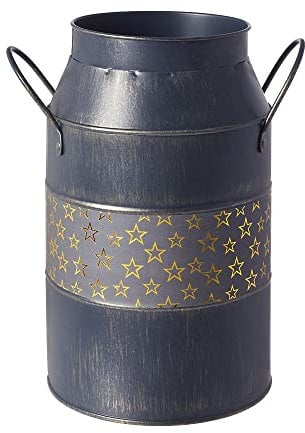 OASIS® Twinkle Milk Churn (Set of 2), Gold Star Print Metal Flower Vase with Handle, French Country Flower Bucket Tin Milk Can, Farmhouse Decor Vase Flower Jug for Table Centrepiece Home Decoration