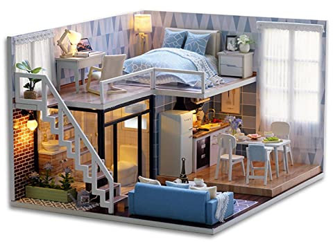 Richolyn Maison Miniature Bricolage, Fabrication Maison, Dollhouse Miniature House Kit Creative Room avec des Meubles pour Le Cadeau Romantique la Saint-Valentin