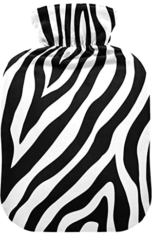 YOUJUNER Wärmflasche mit Zebra-Druck Bezug, Groß 1 Liter Heißwasserbeutel Heißwasserbeutel Bettflasche