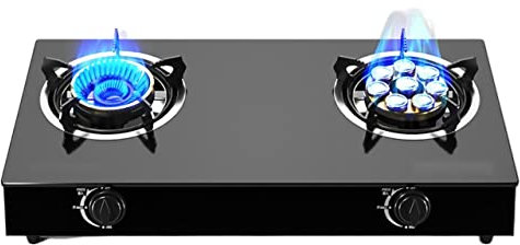 Burners Gas Hob gas hob Portable Gas Stove - LPG Burner Camping Cooker - Black Tempered Glass Panel Is Easy To Clean - For Compact Living, Kitchen, Camping Or Caravans [Energy Class A] (Colo