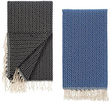 Tuiste Saunatuch Blau Schwarz 2er Pack, Saunakilt Damen und Herren, Strandtuch, Saunahandtuch, Picknickdecke, Hamamtuch%100 Baumwolle, Strandtücher, Strandhandtuch XXL, Badehandtuch 100x180