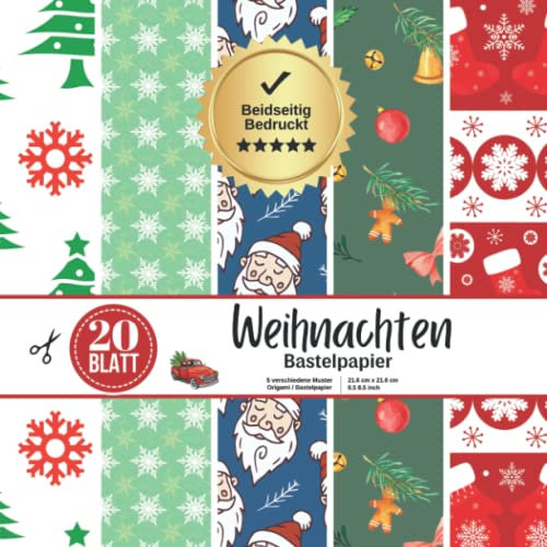 Weihnachten Bastelpapier: Quadratisch Weihnachten Basteln Papier Buch | Ideal für Erwachsene von Kinder, Scrapbooking Papier Set, Origami, Scrapbook, ... Basteln DIY, Geschenk für Bastelfreunde