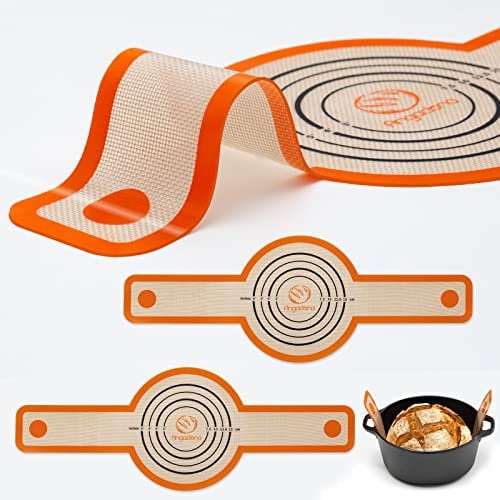 Silikon Brotschlinge Dutch Oven - Antihaft & Leicht zu Reinigen Wiederverwendbare Brotbackmatte Mit Extra Langen Griffen Brotbackblech Liner 2 Orange Set für Übertragbaren