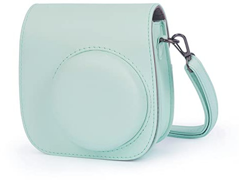 Leebotree Caméra Housse Compatible avec Appareil Photo Instantanés Instax MIni 12 / Mini 11, Pochette Caméra Sacoche Rangement Protection Cuir PU Lisse avec Bandoulière et Poche Intégrée (Vert Menthe)