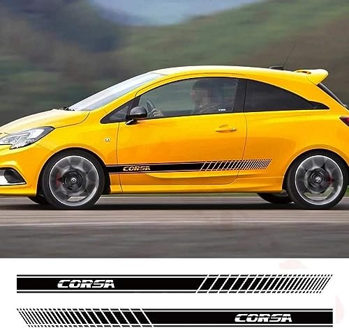 2 Stück Auto Karosserie Seitenstreifen Aufkleber für Op-el Corsa c e d, Vinyl Racing Streifen Aufkleber Aufkleber, Universal Autotür Seitenschweller Sticker,A-Black