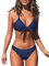 CUPSHE Damen Bikini Set V Ausschnitt Knotendetail Crossback Low Waist Bademode Zweiteiliger Badeanzug Swimsuit Indigo Blau L