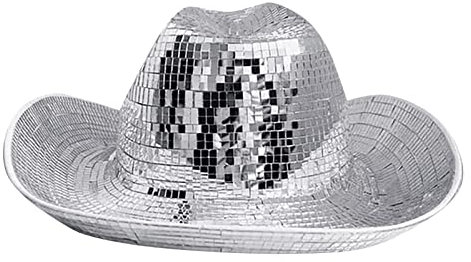 Disco Ball Cowboy Hut, Pailletten Hut Glitzer Kappe Spiegel Disco Cowboy Hut Karneval Atemberaubende Disco Ball Hüte Reflektierende Glas Pailletten Cowboy Hut Kappe (Silver, One Size)