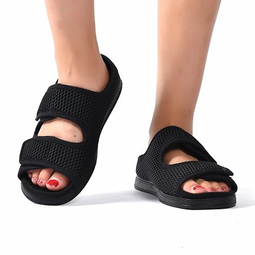 IBLUELOVER Chaussons Diabétiques Hommes Femme Sandale de Rééducation Orthopédique Pantoufle Santé pour Âgées Pieds Enflé Gonflée Chaussures de Marche Réglable Scratch Sandale Eté Antidérapante