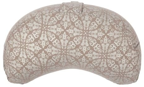 Bodhi Meditationskissen Yogi Mond | Maharaja Collection | Halbmond Yogakissen mit Buchweizenfüllung | Bedruckter Bezug aus 100% Baumwolle | Kissen für Yoga & Meditation | Taupe-Silber/Raja