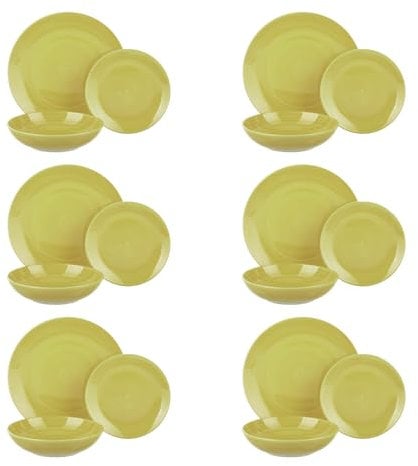 KASANOVA Service de vaisselle pour 6 personnes, service de vaisselle 18 pièces, assiettes en céramique stoneware pour micro-ondes et four, lavables au lave-vaisselle (Vert)