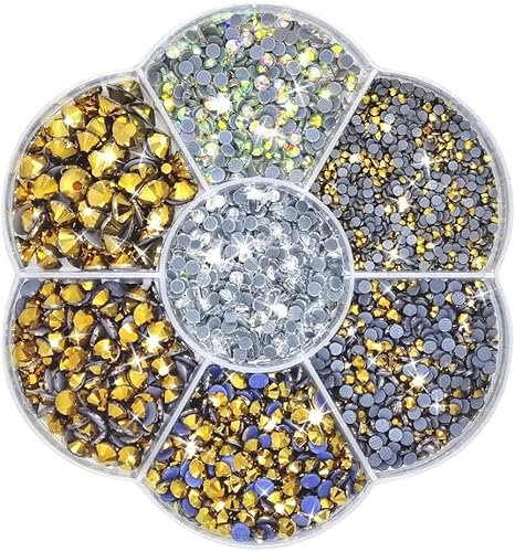 Liliume 5000pcs Hotfix Strasssteine Mine-Gold Strasssteine 21 Farben 5 Größen 2mm 3mm 4mm 4.8mm Strass Glas Runde Strasssteine für Kleidung Schuhe und DIY Handwerk(Mine-Gold)