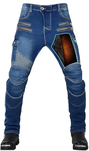oFzimTo Pantaloni Moto Uomo con Protezioni, Jeans Moto Uomo Elasticizzati con Copertura Protettiva di Seconda Generazione, Marchio CE (EN1621-1:2036)