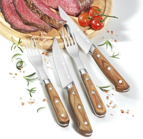 Zassenhaus Steakbesteck 2er-Set mit Griffen aus Pakkaholz, Steakbesteck-Set in Geschenkbox aus Holz
