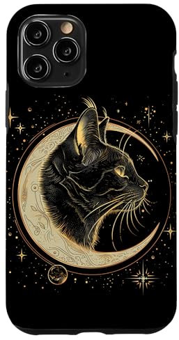 Hülle für iPhone 11 Pro Katze Halbmond Gothic Hexe Schwarz Katzenliebhaber