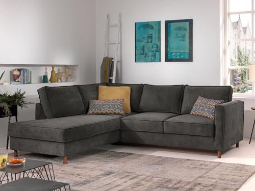 Jake - Ecksofa mit Schlaffunktion - 5-Sitzer - Samt - Links Dunkelgrau