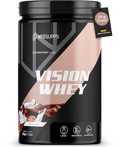 NEOSUPPS Vision Whey Protein Hazelnut 750 g – Whey Protein Pulver mit hochwertigem Molkenprotein, Eiweißpulver für Muskelaufbau & Diät, Protein Shake für Fitness & Sport, Made in Germany