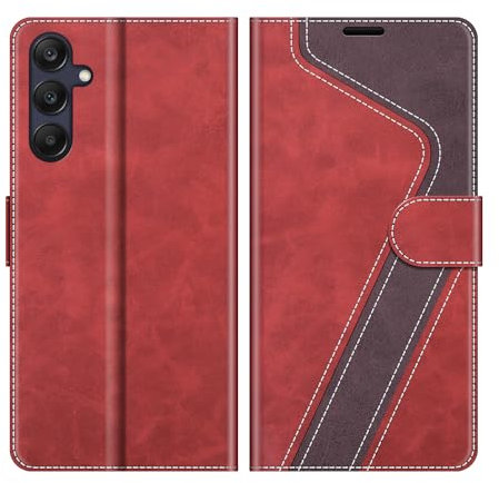MOBESV Hülle für Samsung Galaxy A25 5G Handyhülle, Lederhülle mit Kartenfach, Klapphülle mit Ständer, Flip Case Handytasche Schutzhülle, Modisch Rot