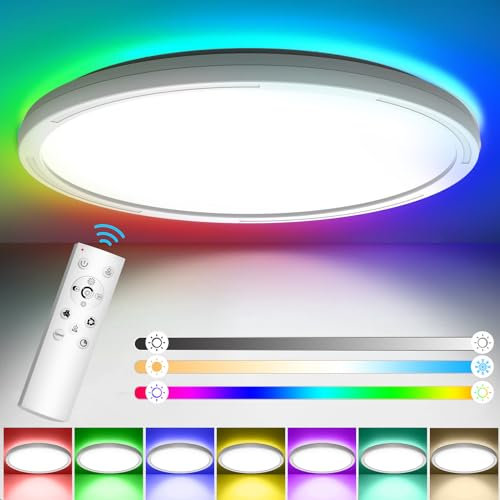 24W Plafon LED Techo Regulable con Mando a Distancia 3200LM, 3000K-6500K Lámpara de Techo con Retroiluminación RGB, IP44 Moderna Plafón LED Techo para Dormitorio/Sala de estar/Baño/Cocina, Ø30cm