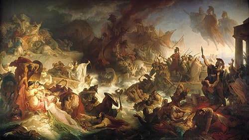 PSVDCTOO Gefeiert Wall Art Leinwand Leinwand Malerei Die Seeschlacht bei Salamis von Wilhelm von Kaulbach Für Zimmer60x90cm