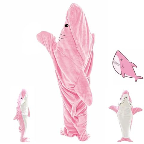 Shark Wearable Blanket Hoodie for Adult Kids - Cartoon Animals One-Piece, Cute Funny Pink Flannel Hoodie for Girls, Interesting Gifts (S【150 * 100CM】)