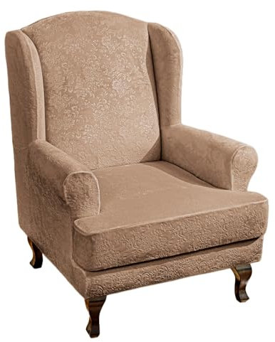 EBETA E Samt-Optisch Sesselbezug, Sessel-Überwürfe Ohrensessel Überzug Bezug Sesselhusse Elastisch Stretch Husse für Ohrensessel (Geprägt-Khaki)