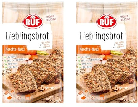 RUF Lieblingsbrot Karotte-Nuss, Brot-Backmischung, Brotmischung, Brotteig-Mischung, für Brot wie vom Bäcker, glutenfrei, ohne Mehl und Hefe, 1 x 600g (Packung mit 2)