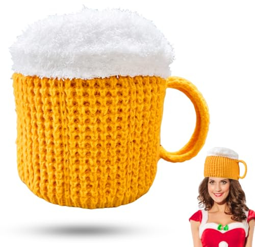 Bier Strickmütze, Bier Mütze, Bierglas Strickmütze, Damen Herren Lustige Strickmütze, Warme Wintermütze Thermische Winddichte Bierglas Mütze, Beanie Mütze für Unisex Weihnachten Karneval Party