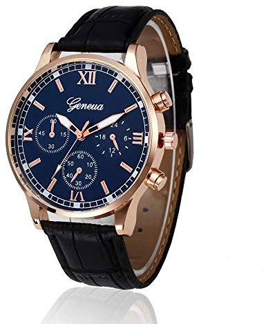 AKTOUR Orologio Solare Da da polso da uomo con cinturino in pelle con cinturino in lega di quarzo analogico Orologio Solare Da (Black, One Size)