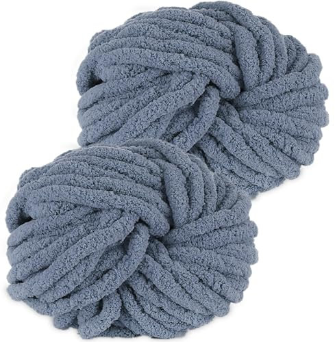 Hengrongshen Dicke Wolle Dickes Garn 2 Stück 500g, Chunky Yarn, Chunky Wool, Armstricken Wolle zum Häkeln für Decke XXL Riesen Wolle Perfekt zum Weben von Schals Mützen Haustier Nest - Dunkel Grau