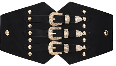 VONMELLI Damen Elastische Kostüm Korsett Gürtel Mittelalter Gürtel Western Tied Waspie Taillegürtel Breite Cinch Gürtel für Shirt Kleid Schwarz L