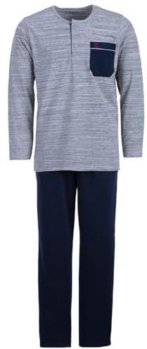 Henry Terre Herren Kuscheliger Hausanzug Langarm - Unifarben Set Baumwollmix M - 2XL, Farbe:Navy, Größe:XL