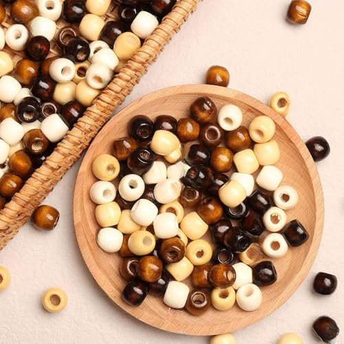 HERZONE ca.400pcs Holzperlen12mm Natürliche Holz Perlen zum Auffädeln in 4 farbe für DIY Schmuck Herstellung (4 farbe)