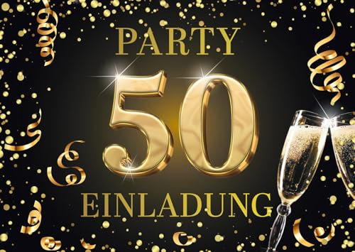 EDITION COLIBRI Einladungskarten zum 50. Geburtstag, 10 Stück, Format A6, Karten-Set, Einladung, zum Beschriften, Party schwarz, gold (11176 DE)