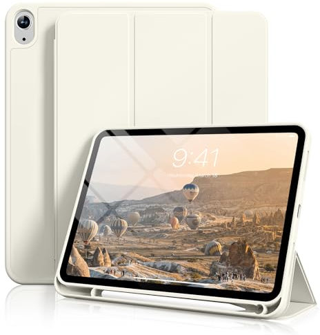 SZPSGC Étui pour iPad (A16) 11e/10e génération 11/10,9 2025/2022 avec porte-stylo, veille/réveil automatique, support intelligent avec coque arrière en TPU souple, blanc crème