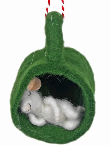 POMMERNTRAUM ® | Dekorationfigur Sammlerfigur Baumhänger kleine Filzmaus träumt in Tasse Filzmäuschen Maus Mäuse Mäuserich (SCHLUMMI)
