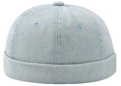 YAMEE Docker Cap Unisex Denim,Brimless Watch Cap Rolled Cuff Damen Stilvoll,Seemannsmütze Herren Atmungsaktiven Verstellbar,Hafenmütze Damen Vintage,Beanie Damen UV-Schutz