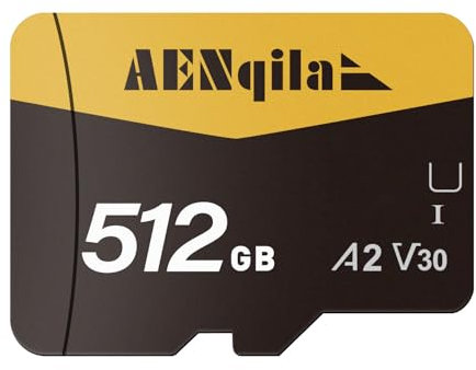 AENqila Carte Micro SD 512 Go, Carte Mémoire Haute, Carte Mémoire Micro SD+ Adaptateur, Compatible Full-HD pour Camera, Drone