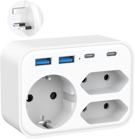 Reiseadapter UK, Reisestecker Deutschland auf UK mit 2 USB C-Anschlüssen und 2 A Schlüssen, Typ G Stecker 3Fach für Irland, England, Schottland, Kenia, London, Britisch-Irisch, Hongkong
