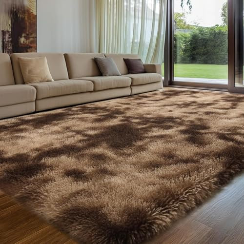 Treeboy Hochflor Teppich Braun Carpet Wohnzimmer 140x200 Waschbar Anti-Rutsch Extra Große Teppich Schlafzimmer Flauschige Moderne Teppiche Matte Teppichen für Schlafzimmer Kinderzimmer