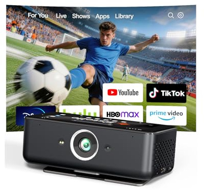Estelle One Proiettore 4K con 64GB, Batteria Integrata, Android 12 | 5,99 Schermo Touch, Portatile Intelligente, Autofocus/Keystone, Download di App e Rotazione di 90° - Nero