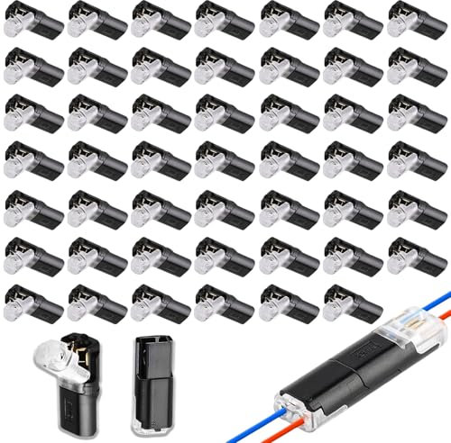 ClcIosis 50 Stück18-24 AWG Stück Kabelverbinder,Steckverbinder 2 Polig und Kabelverbinder 2 Polig,Schneller Steckverbinder Verbindungen 12V für Kabel Crimp Schwarz Robust für Außen Und Innenbereich
