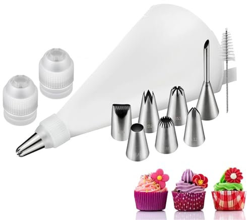 DePro 11-Piece Icing Nozzles Set - Premium Piping Bags with Stainless Steel Nozzles for Cake Decoration, Donut Fillers & Professional Bakers, Reusable Piping Bag, Adapter