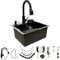 Fregadero de acero inoxidable de 45 x 40 cm, color negro, con grifo extraíble y lavavajillas para tazas, fregadero de cocina multifuncional, 1 lavabo, incluye tubo de drenaje, dispensador de jabón
