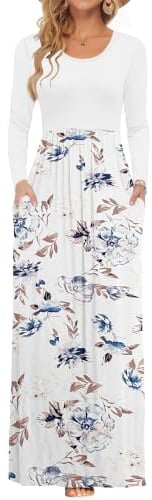AUSELILY Women's Casual Maxi Dress Long Sleeve | Autumn/Winter Dresses for Women uk,Long Casual Dress with Pockets,Round Neck,daily wear,Comfortable fabric,Polyester,Spandex