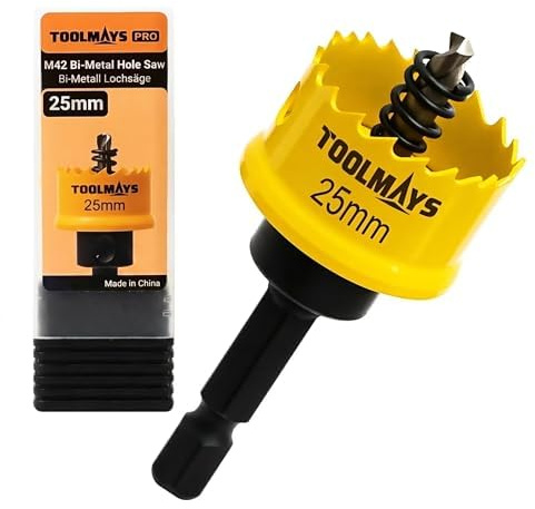 TOOLMAYS 25mm Hole Saw, M42 Bi-Metal | Hole Cutter With Drill Bit For Drilling Thin Stainless Steel, Aluminum Alloy, Iron Sheet, Wood, Plastic, PVC