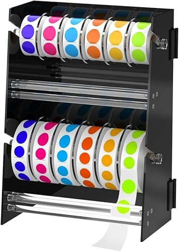 Label Roll Holder Dispenser: Double-Layer Sticker Label Holder Adjustable Label Dispenser for Rolls of Sticker (Black)