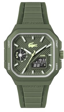 Lacoste Uhr mit DREI-Zeiger-Quarzwerk Kollektion LC33 Square mit Silikonarmband - Erhältlich aus Blau, Grün oder Weiss