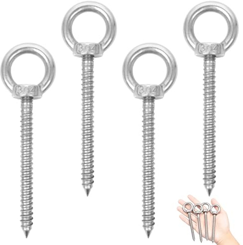 4 pezzi Vite con occhiello M8, viti con occhiello in acciaio inossidabile 304 Heavy Duty, vite con occhiello lunga M8 x 80 mm per applicazioni interne ed esterne pesanti - amache, tende da sole