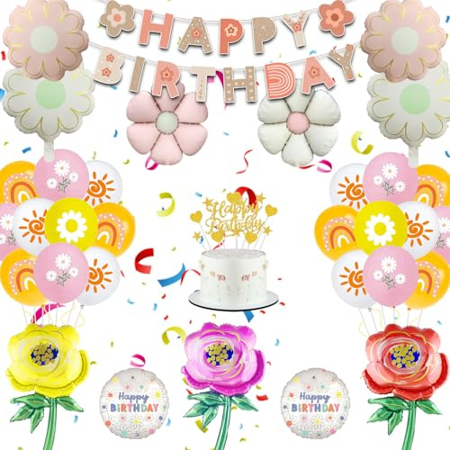 Blumen Geburtstag Dekorationen, Luftballons Geburtstag Mädchen, Blumenwelt, Gänseblümchen Deko, Dreidimensionale Blumen, Pink Pastel Theme Party Supplies (Party Deko Kinder)