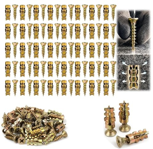 Set di viti a espansione corte, 6 x 14 mm, 100 pezzi, viti di riparazione per cerniere di porte, viti autoperforanti in ferro seghettato per riparazione di cerniere di armadi e riparazioni di